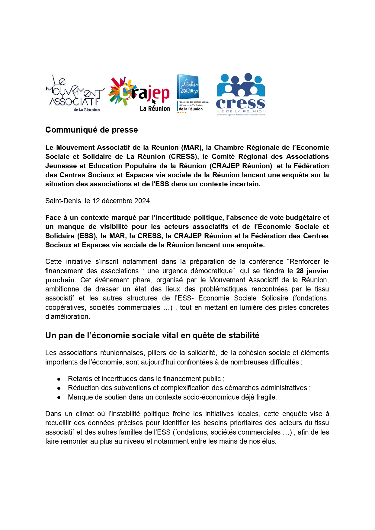 Enquête locale sur la situation des associations à La Réunion